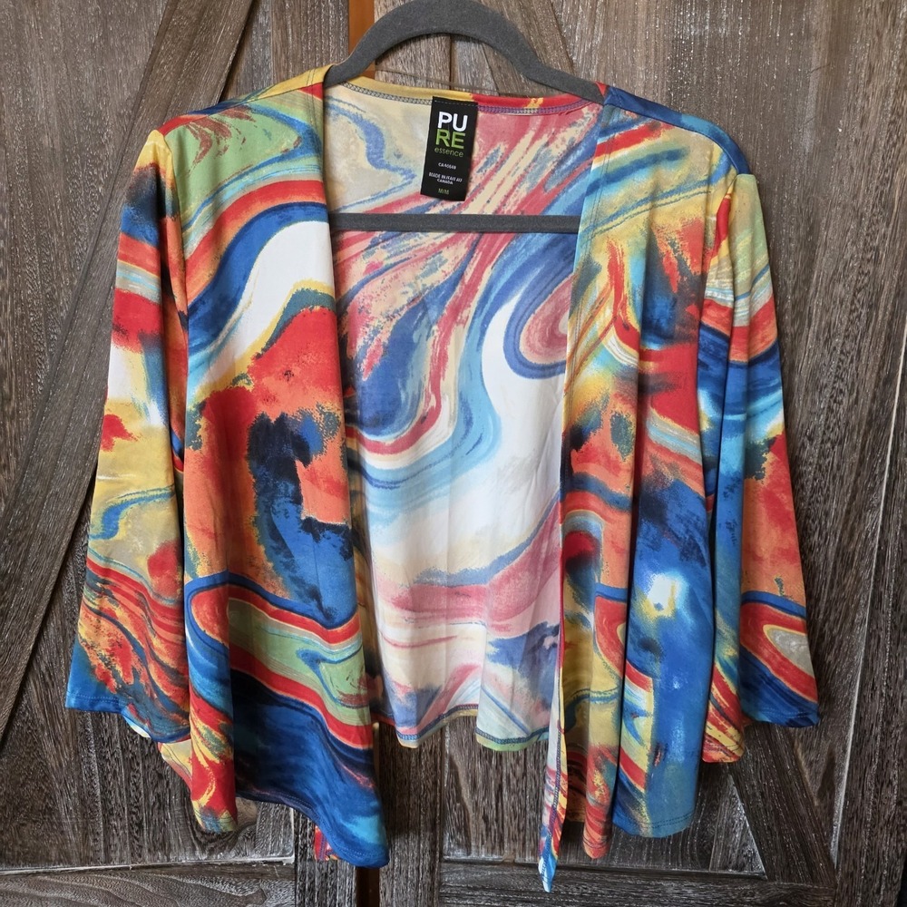 PURE Essence Cardigan Women's Size Medium Multi Color‎ Swirl Lightweight Open